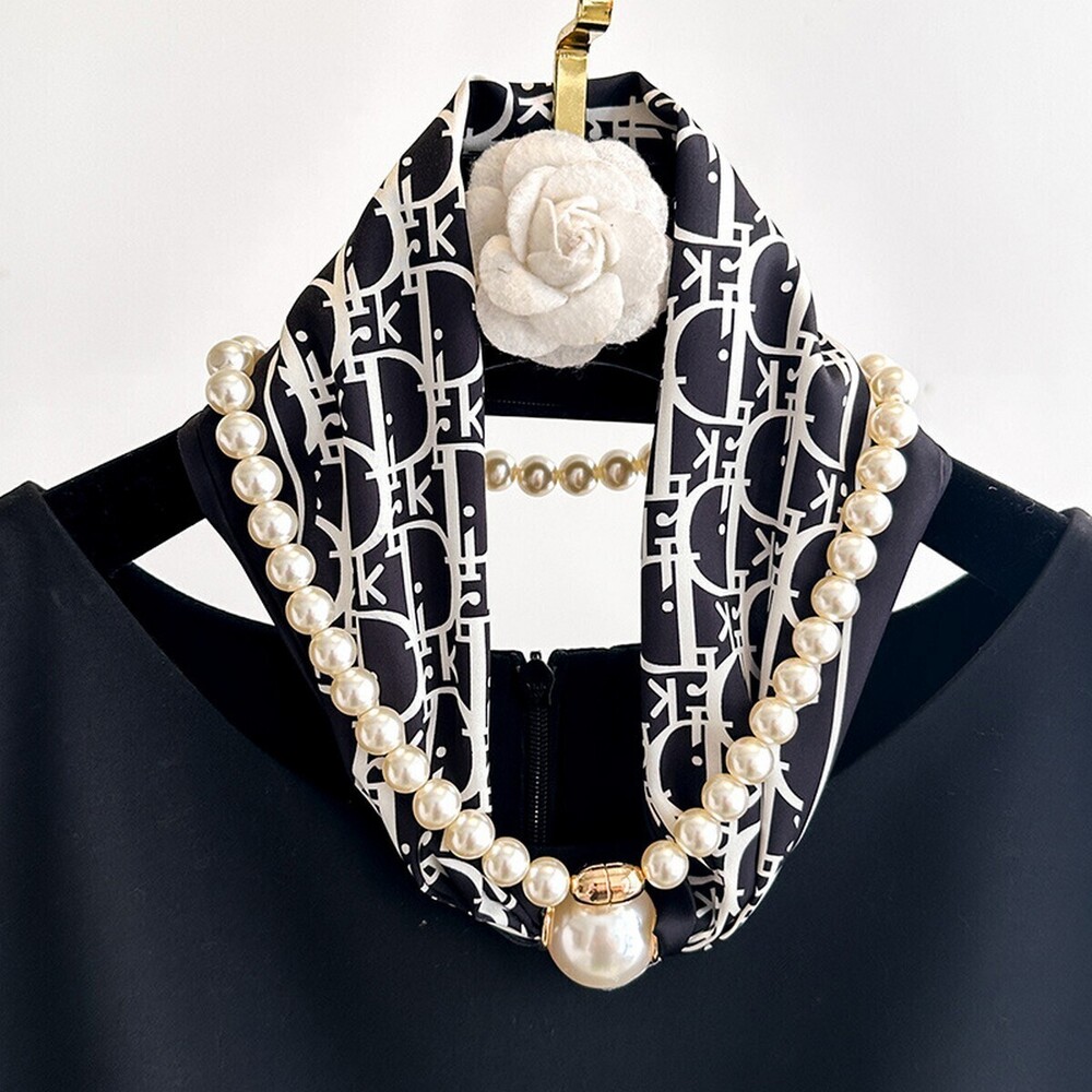 X74 Type12 | Gianzhijie Pearl Magnetic Skinny Silk Neck Scarf - Picture 2 of 4